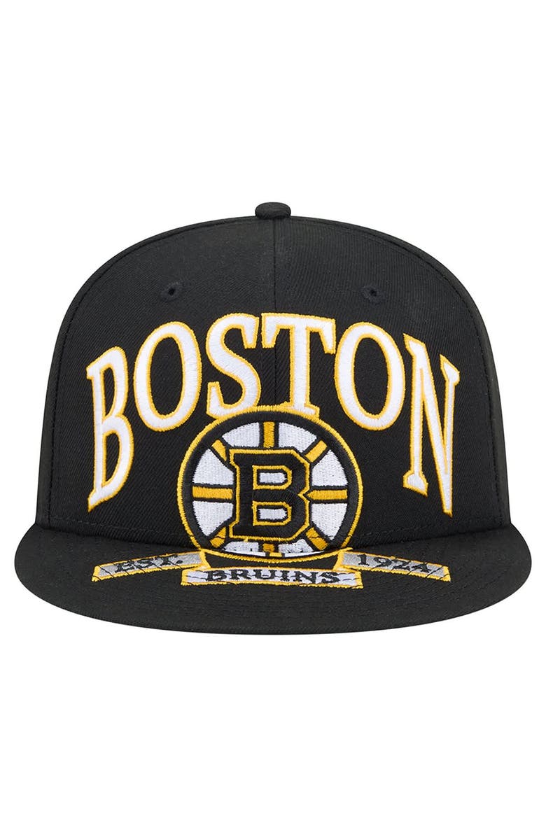 New Era Men
s New Era Black Boston Bruins Oversized Vintage Arch 59Fifty Fitted Hat, Alternate, color, Black