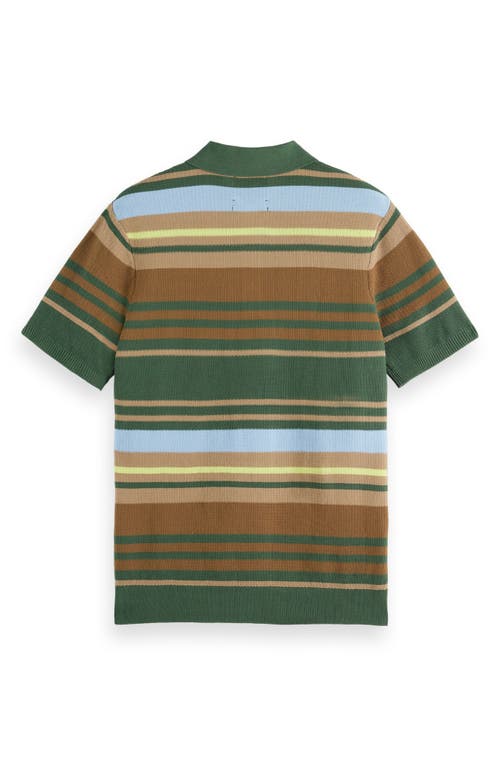 Scotch & Soda Stripe Textured Cotton Knit Polo In Sage Green Multi Stripe