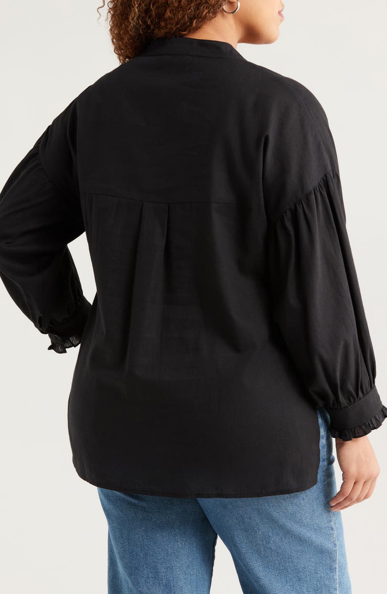 HARSHMAN Cordelia Ruffle Cotton & Linen Top, Alternate, color, Black