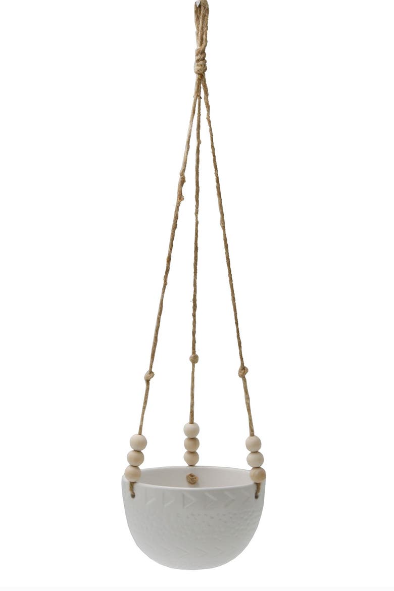 Matte White Caveman Ceramic Hanging Planter, Main, color, MATTE WHITE