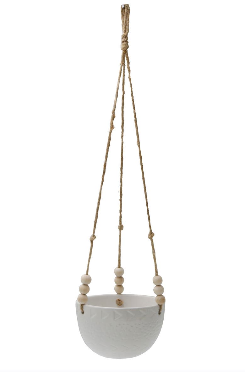 FLORA BUNDA Matte White Caveman Ceramic Hanging Planter, Main, color, Matte White