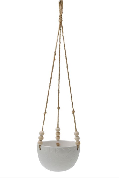 Matte White Caveman Ceramic Hanging Planter
