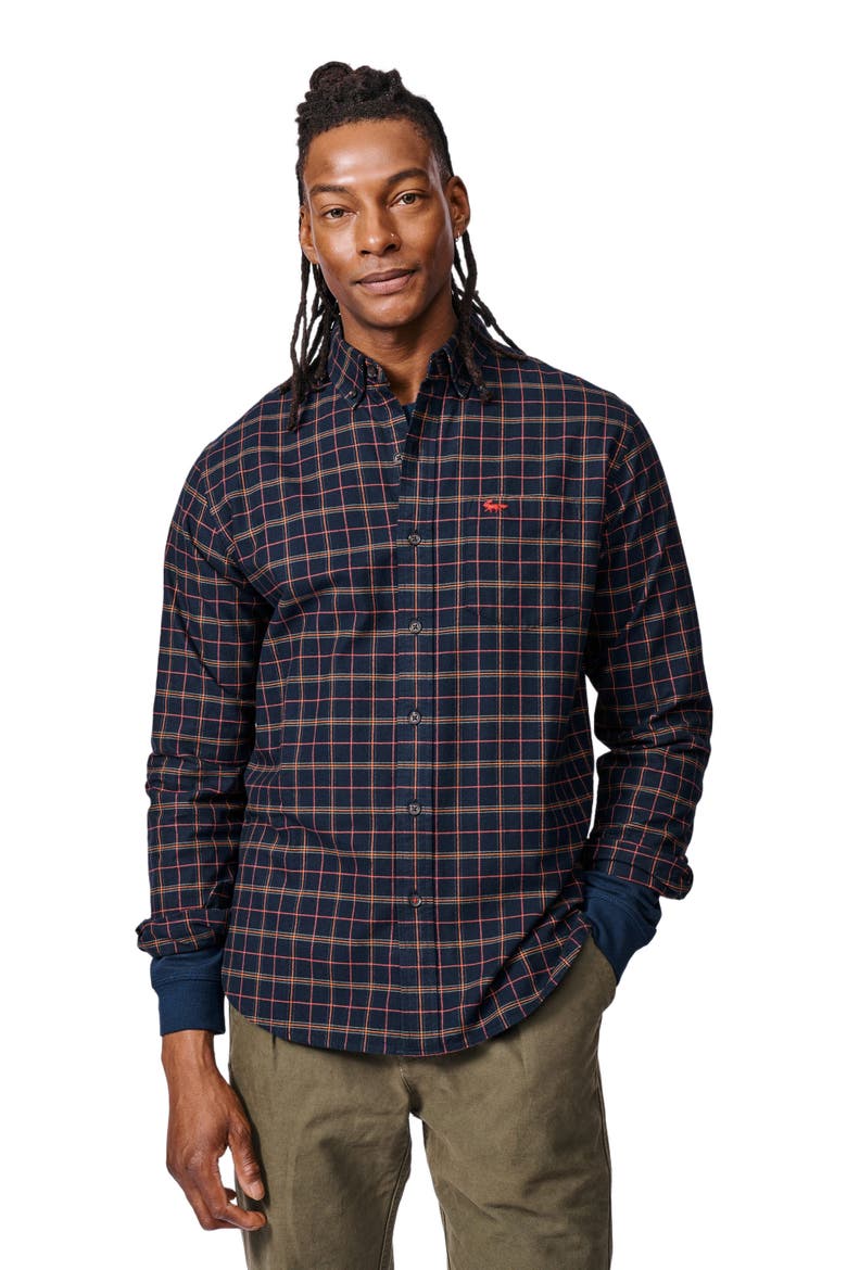 Merton Brushed Oxford Button Down Shirt, Main, color, Navy Check