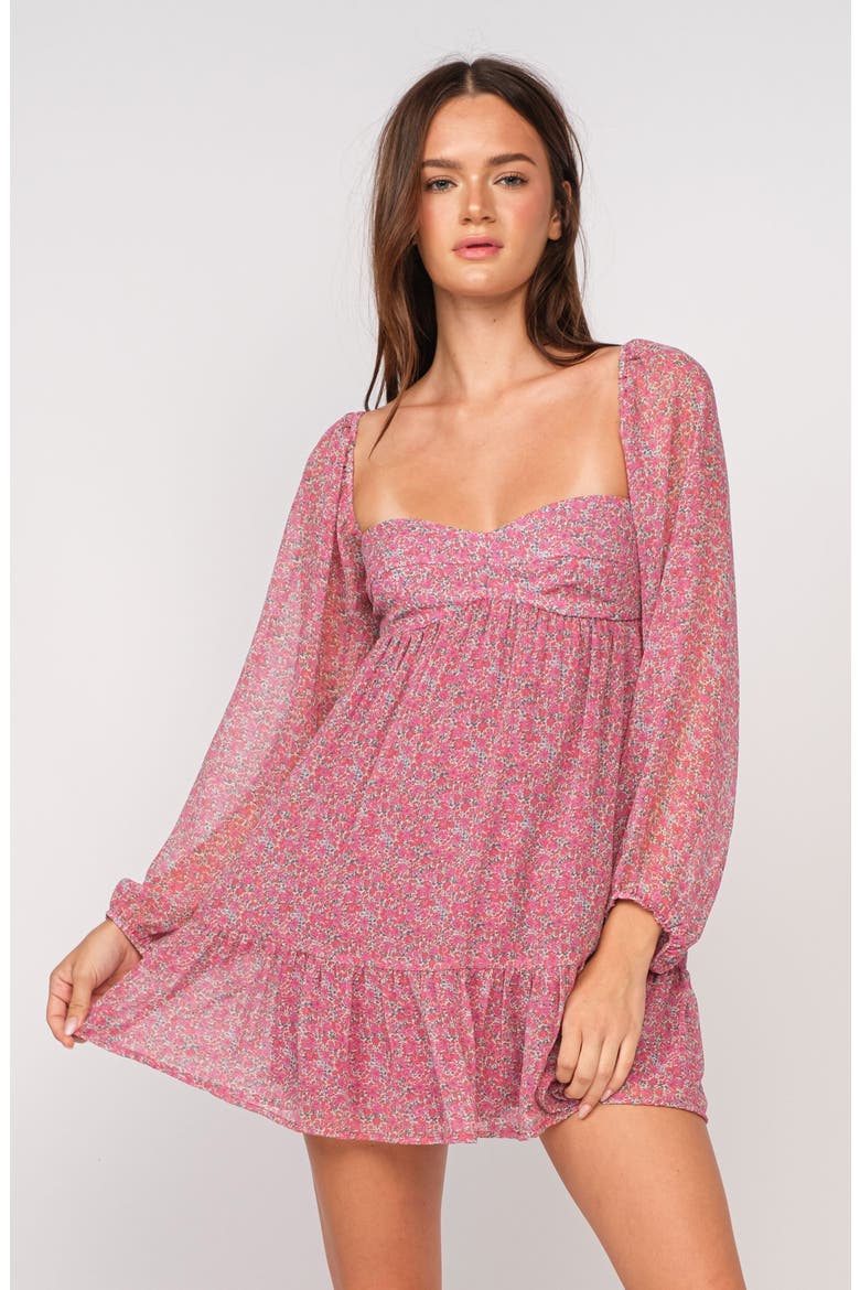 Long Sleeve Sweetheart Minidress, Alternate, color, PINK