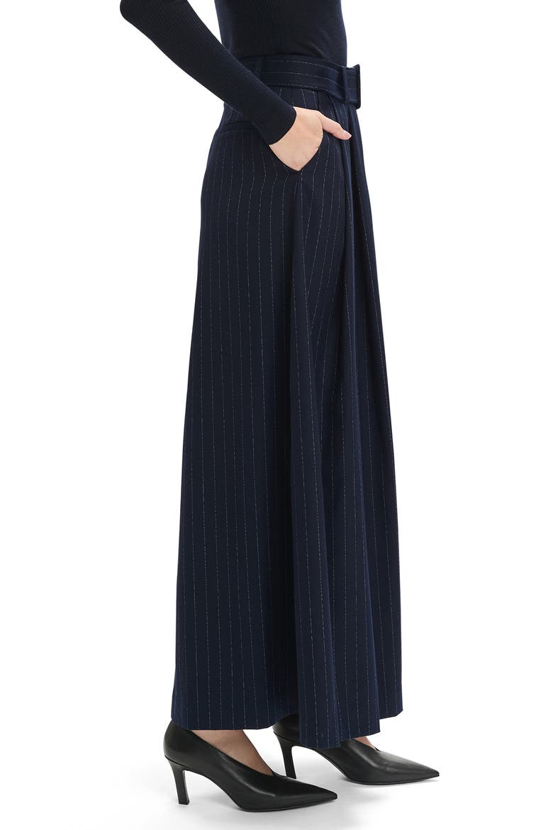 The Gabby Belted Pinstripe Maxi Skirt, Alternate, color, NAVY PINSTRIPE