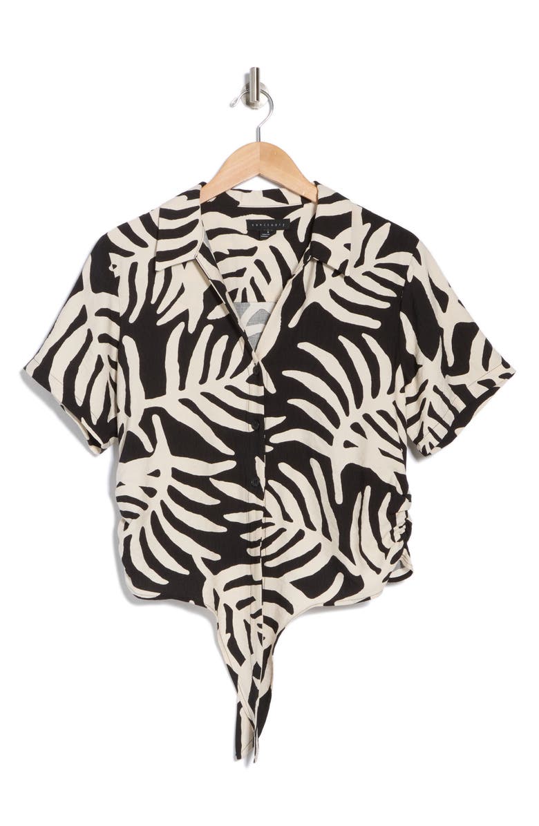 Sanctuary Baja Short Sleeve Tie Front Button-Up Shirt, Alternate, color, Palm Black