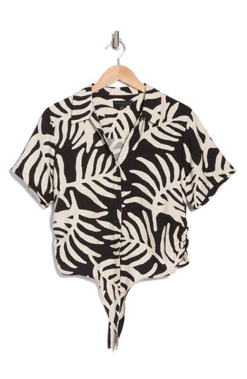 Shop Sanctuary Baja Short Sleeve Tie Front Button-up Shirt In Palm Black