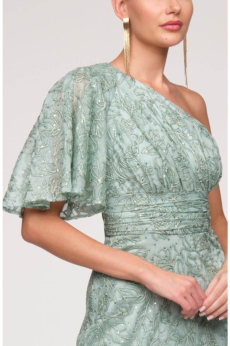 Flynn Embroidered Sequin A-Line Gown, Alternate, color, WARM SAGE