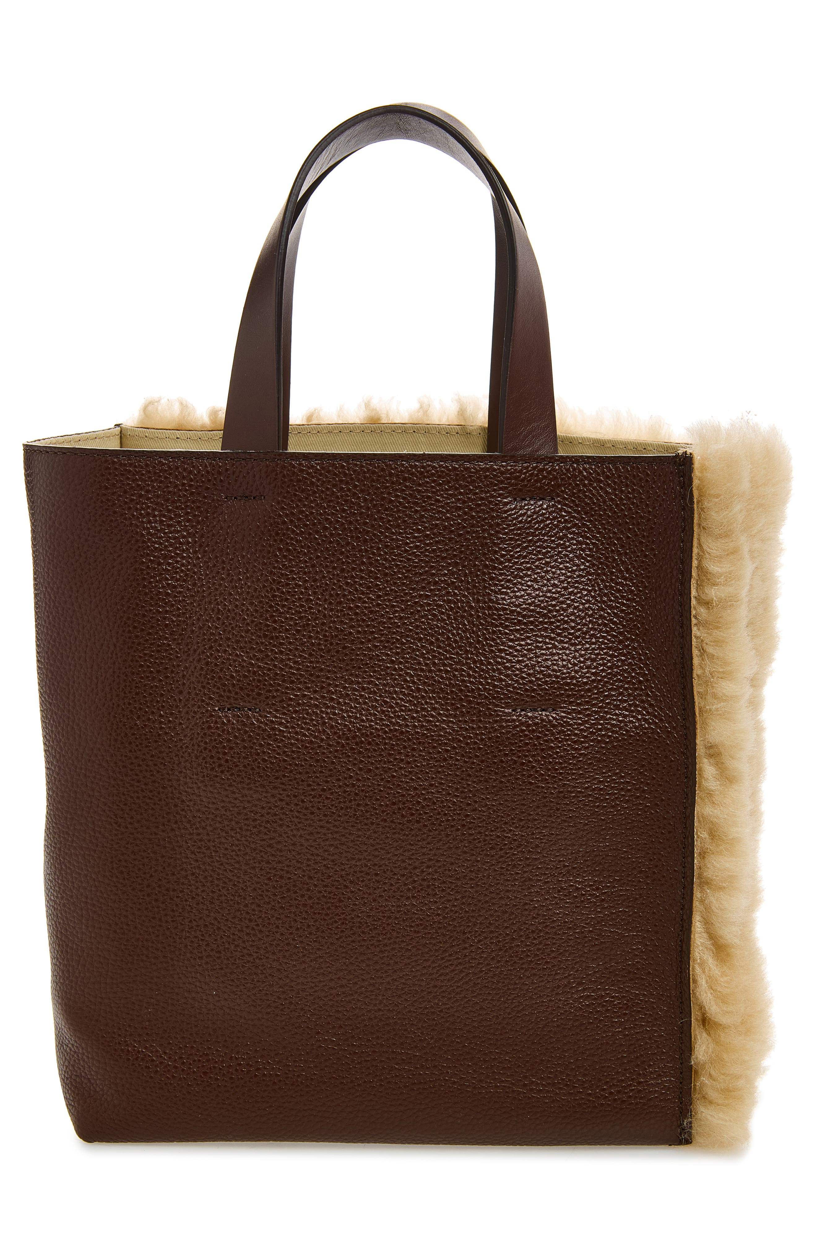 Mini Museo Genuine Shearling Tote, Alternate, color, LILY WHITE/ SUDAN