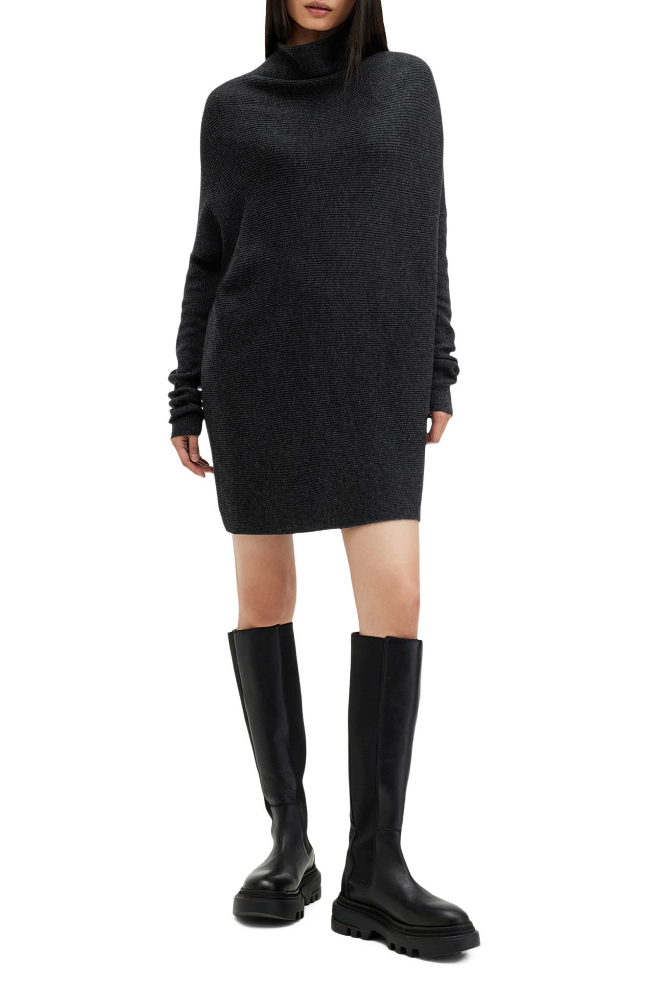 AllSaints Ridley Cowl Neck Long Sleeve Wool & Cashmere Sweater Dress