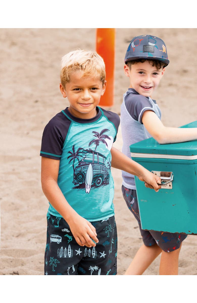 Deux par Deux Little Boy's Short Sleeve Rashguard Light Blue And Black, Alternate, color, Light Blue And Black