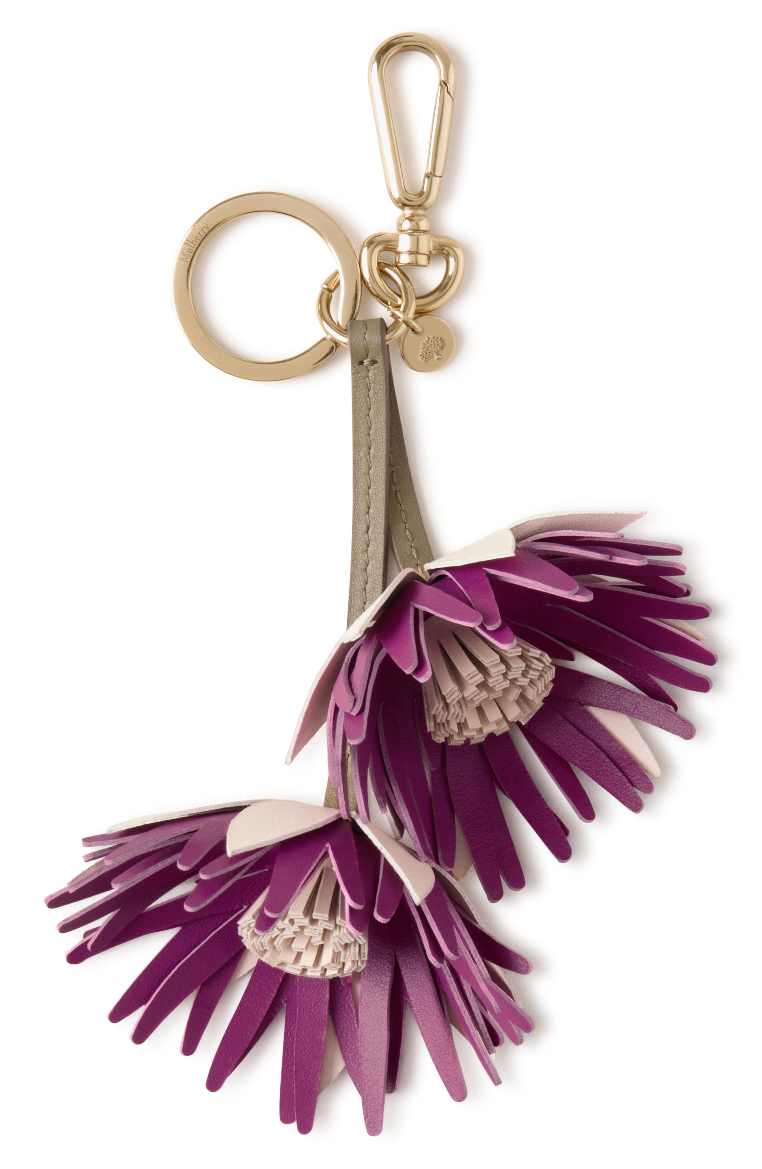 Mulberry Dahlia Floral Bag Charm, Main, color, 