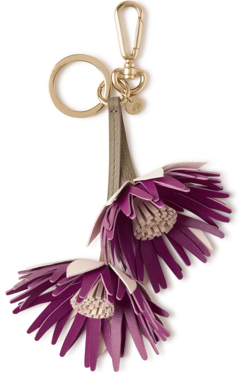 Mulberry Dahlia Floral Bag Charm, Main, color,
