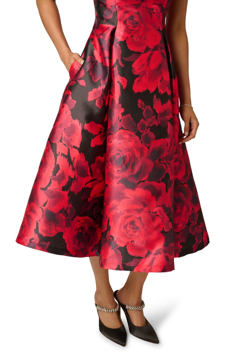 Floral Print Sleeveless Cocktail Dress, Alternate, color, RED BLACK MULTI