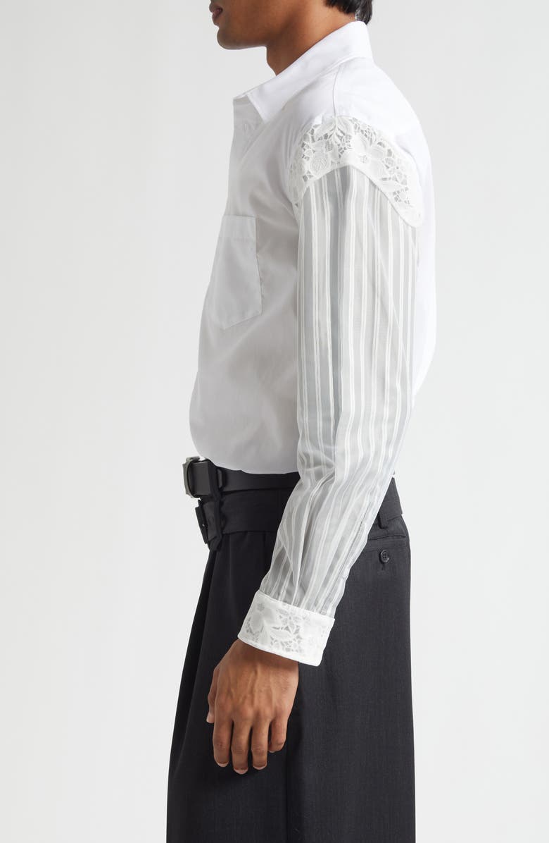 Simone Rocha Lace Trim Mixed Media Button-Up Shirt, Alternate, color,