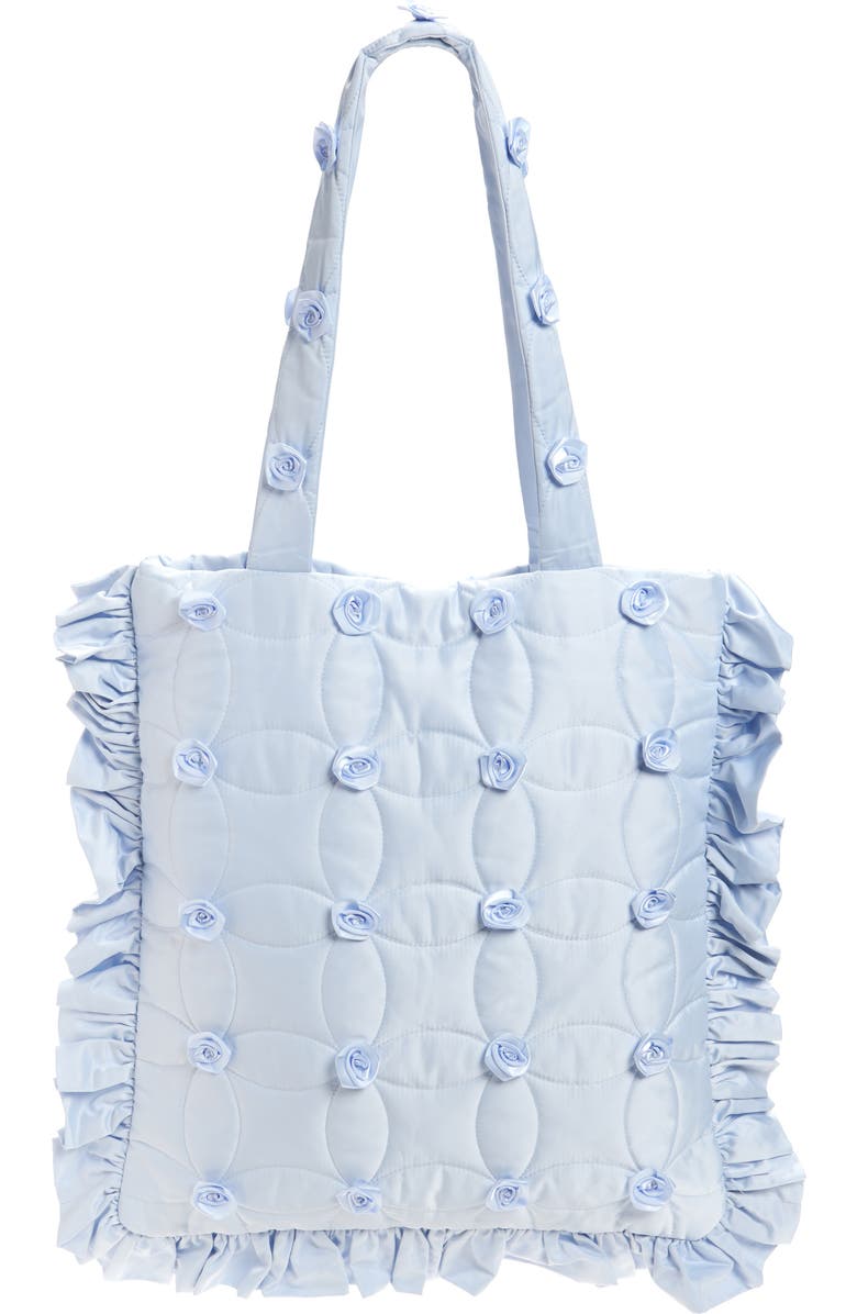 Tanner Fletcher Lindy Rosette Embellished Quilted Tote Bag, Alternate, color, Light Blue