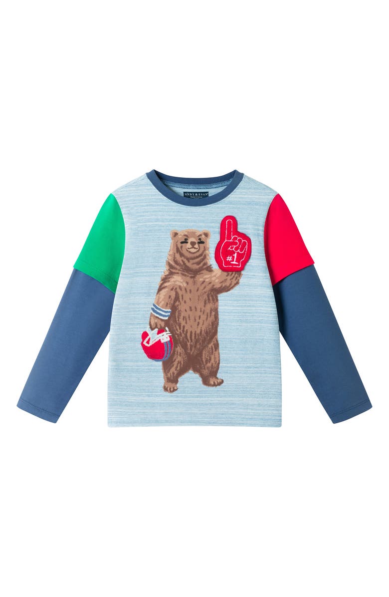 Andy & Evan Kids' Varsity Bear Twofer Long Sleeve Graphic T-Shirt, Main, color, 