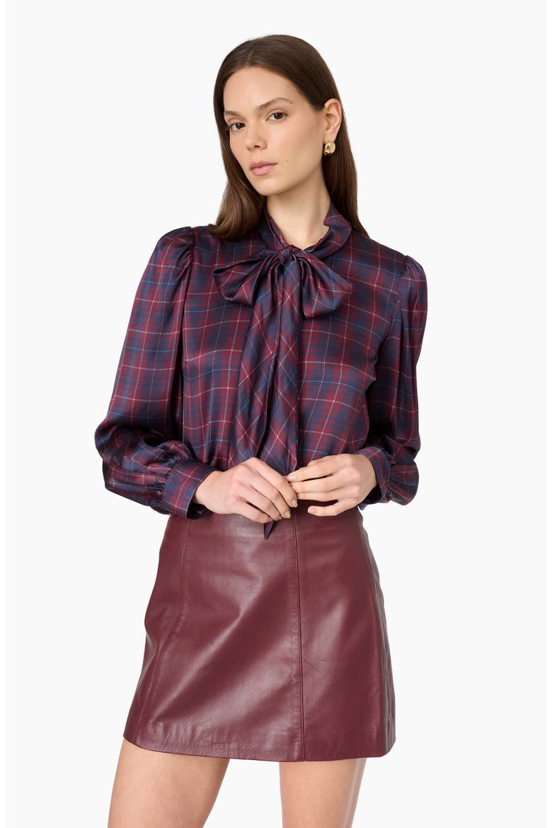 Rema Silk Charmeuse Tie Neck Top, Alternate, color, PLUM PLAID