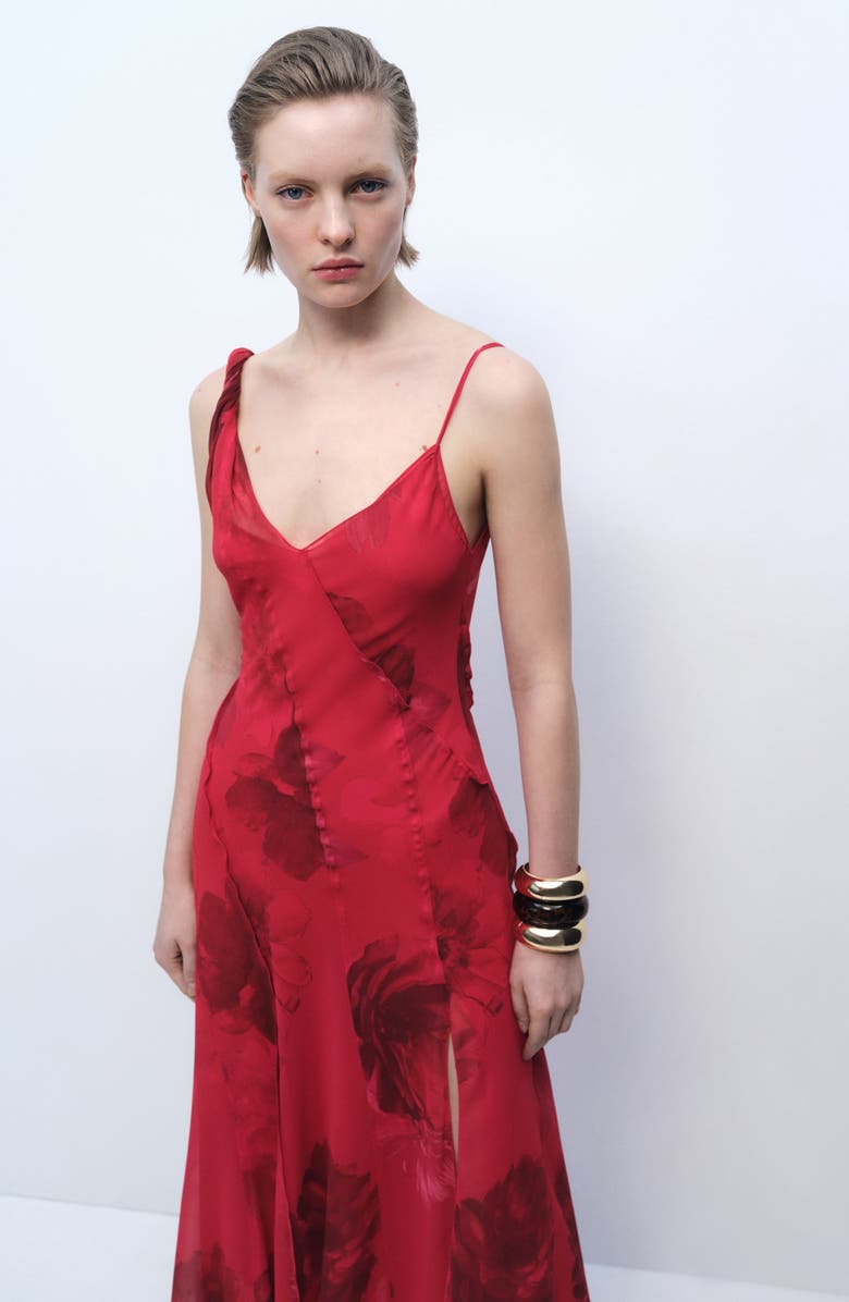 MANGO Amapola Floral Asymmetric Midi Dress, Alternate, color, 