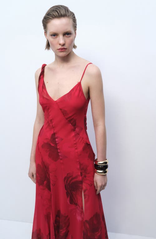 Mango Amapola Floral Asymmetric Midi Dress In Bright Red