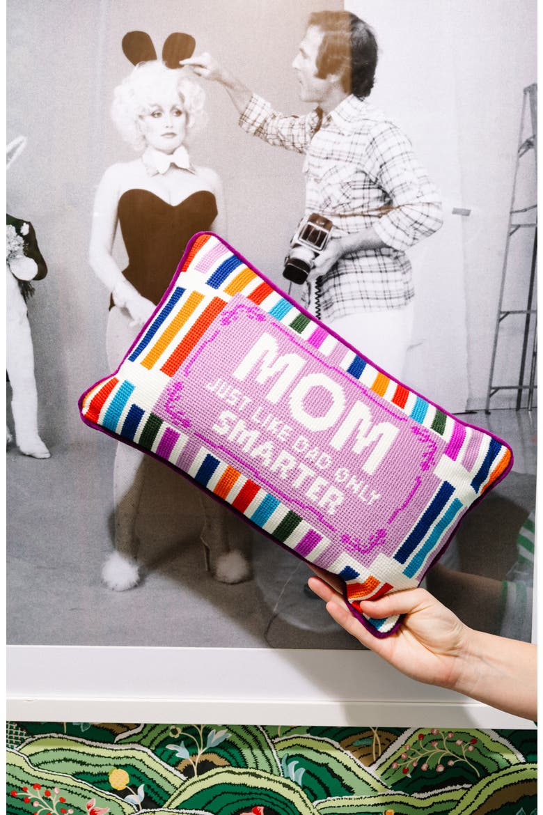 Mom Rules Needlepoint Pillow, Alternate, color, Purple, White, Multi