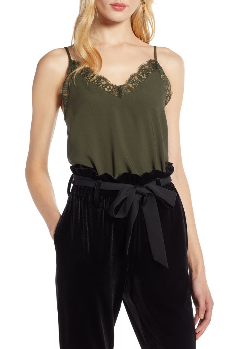 Lace Trim Camisole, Main, color, GREEN FOREST