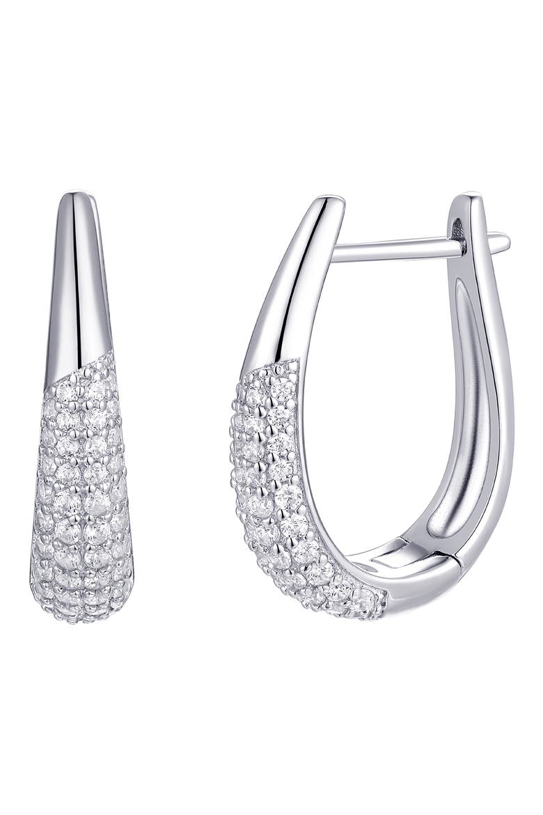 Split Cubic Zirconia Huggie Hoop Earrings, Main, color, STERLING SILVER