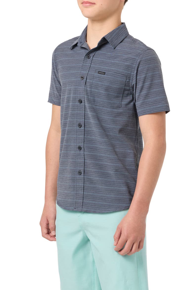 Kids' TRVLR Traverse Stripe Short Sleeve Button-Up Shirt, Alternate, color, GRAPHITE