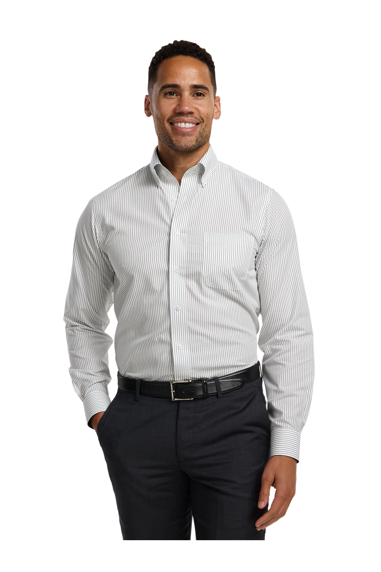Cotton Buttondown Collar Broadcloth Classic Contrast Trim Button Cuff Long Sleeve Shirt, Alternate, color, Black