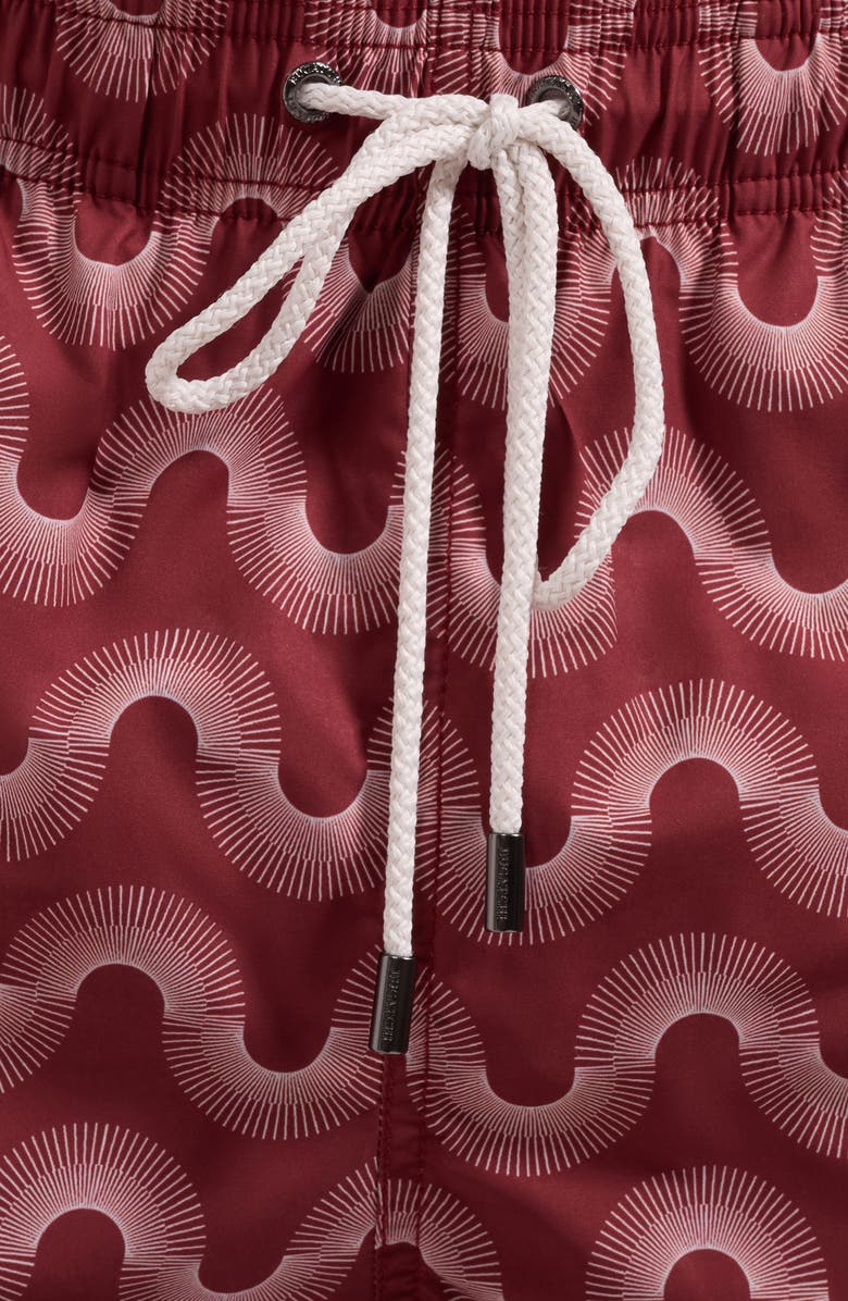 Bugatchi Cruz Print Swim Trunks, Alternate, color, Rio Red