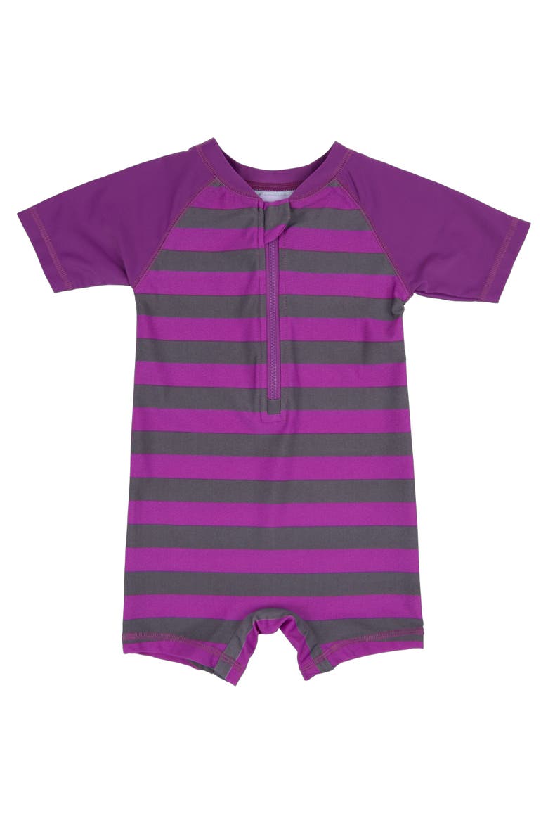 Baby One-Piece Rashguard, UPF 50+ Sun Protection Swimwear, Main, color, Striped Purple & Gray