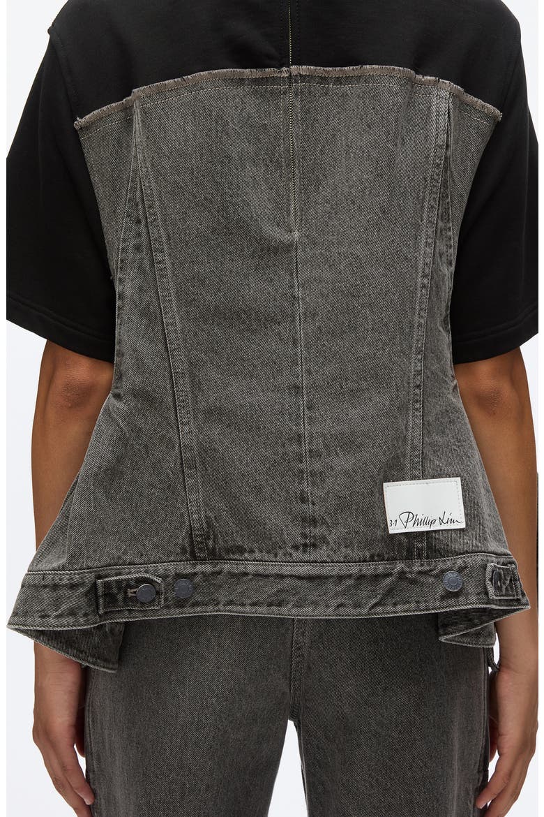 Flounce Hybrid Denim Top, Alternate, color, WASHED GREY-BLACK