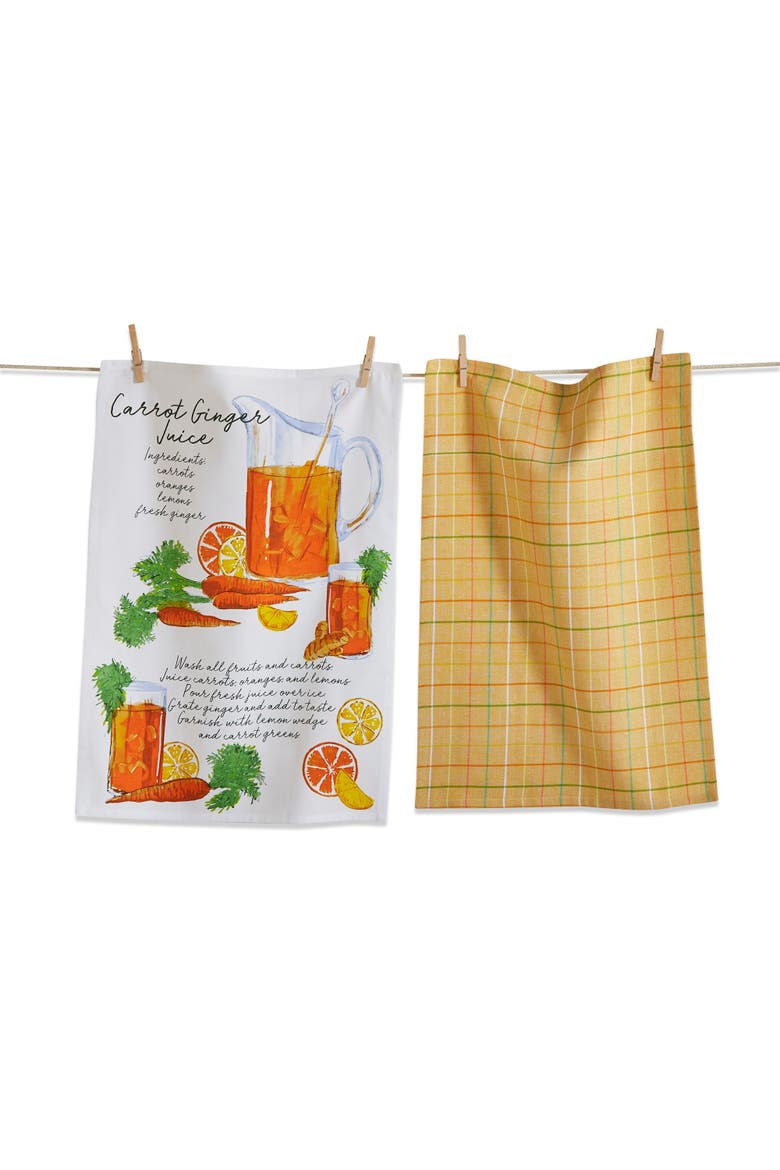 Carrot Ginger Juice Kitchen Towel Set of 2 Cotton Dishtowels, Main, color, Orange