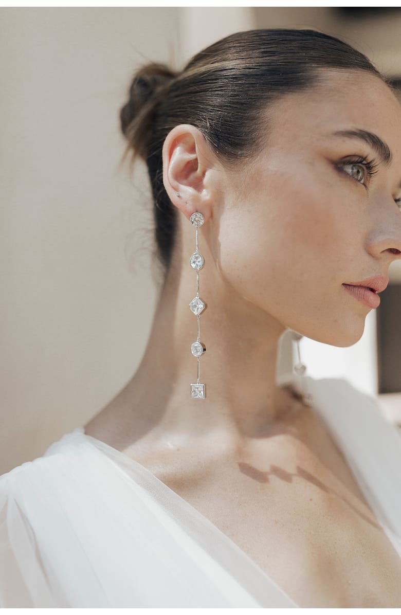 Untamed Petals Carmela Bezel Crystal Drop Earrings, Alternate, color, Silver