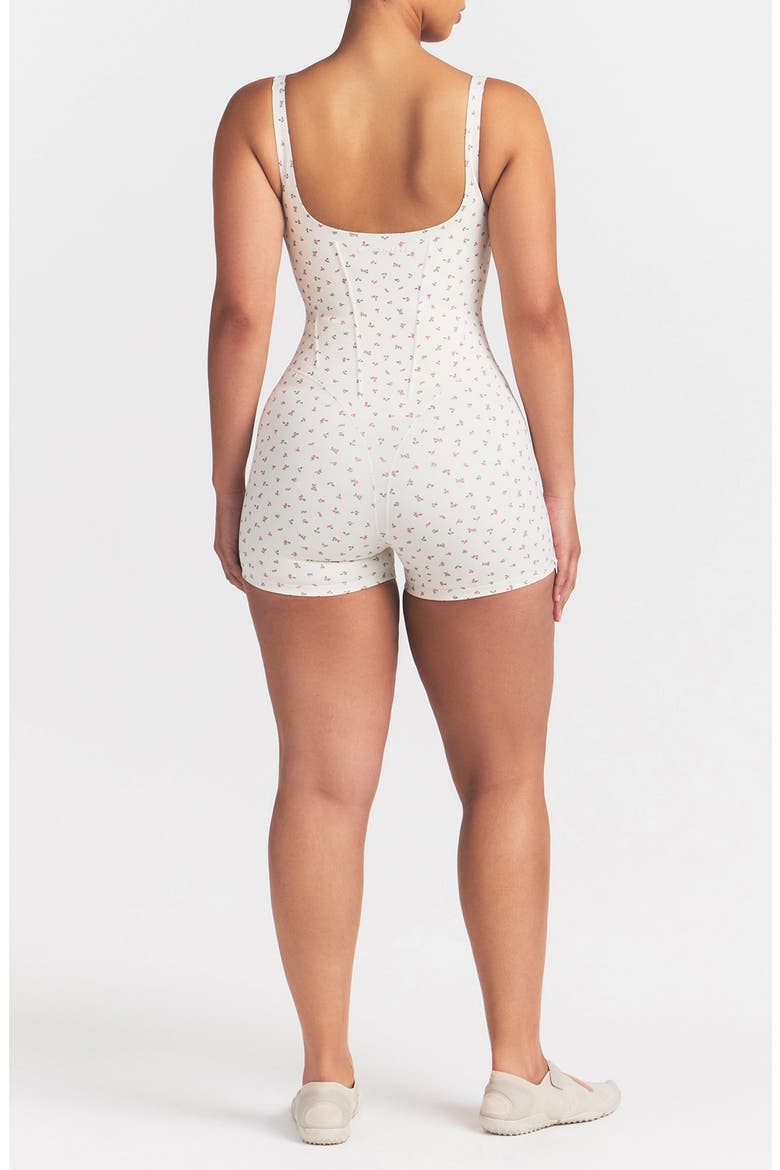 Matte Floral Corset Bodysuit, Alternate, color, NSKM ACTV IVORY/ NSKM FLAMINGO