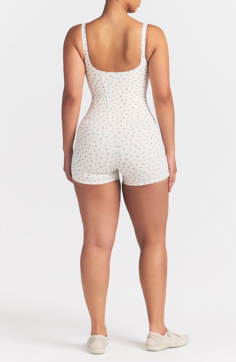 NikeSKIMS Matte Floral Corset Bodysuit, Alternate, color, Nskm Actv Ivory/ Nskm Flamingo