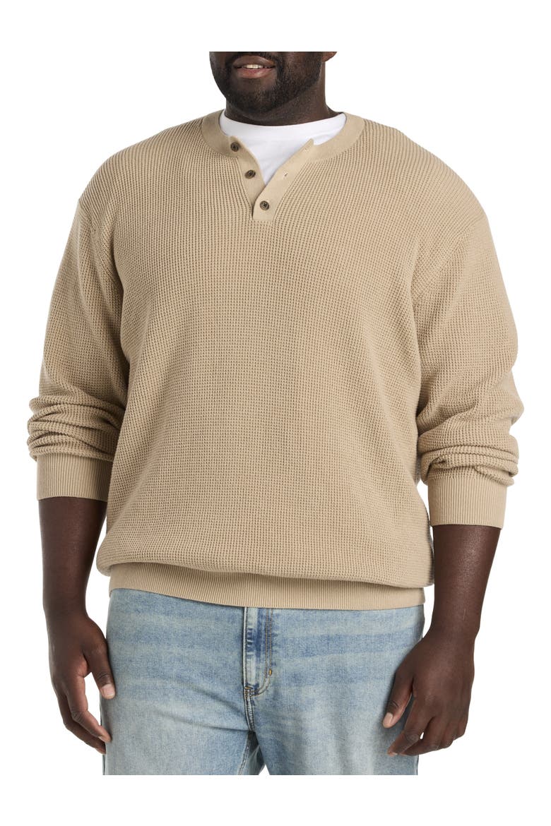 Big & Tall Henley Waffle-Knit Sweater, Main, color, HUMMUS