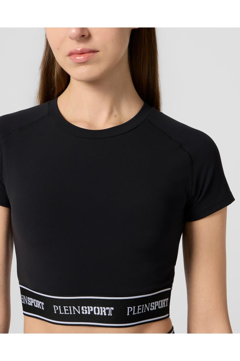 Fleece Cropped T-Shirt Women, Alternate, color, black