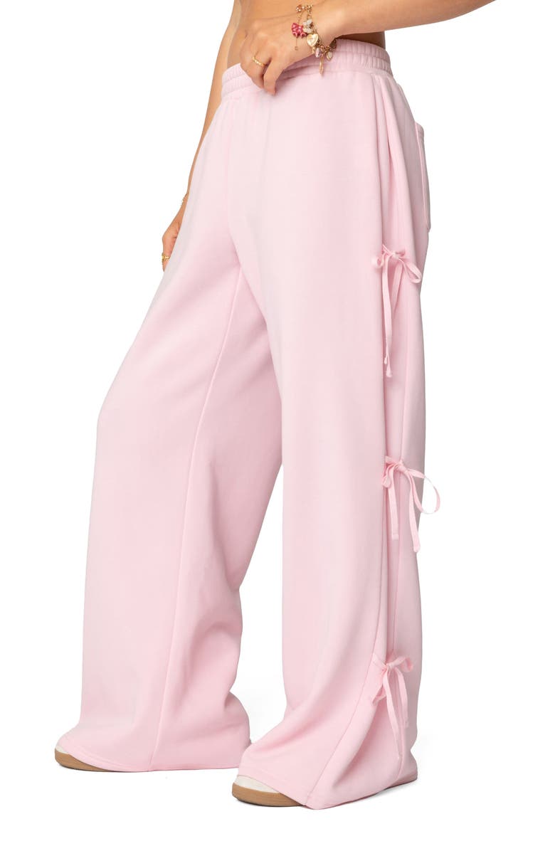 EDIKTED Claudette Bow Wide Leg Sweatpants, Alternate, color, Pink