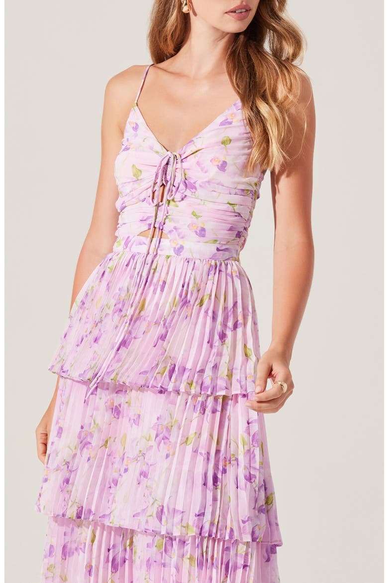 Daytona Floral Pleated Tiered Dress, Alternate, color, LILAC FLORAL