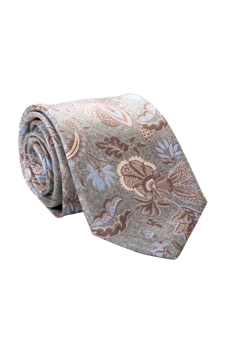 Elizabetta Medici - Extra Long Printed Silk Tie for Men, Main, color, Soft Jade