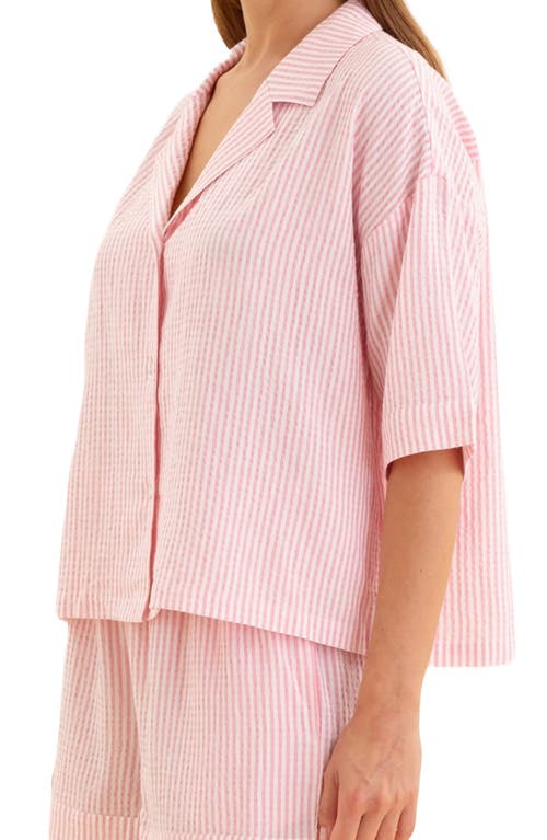 Papinelle Sabine Seersucker Stripe Boxer Short Pajamas In Wild Rose