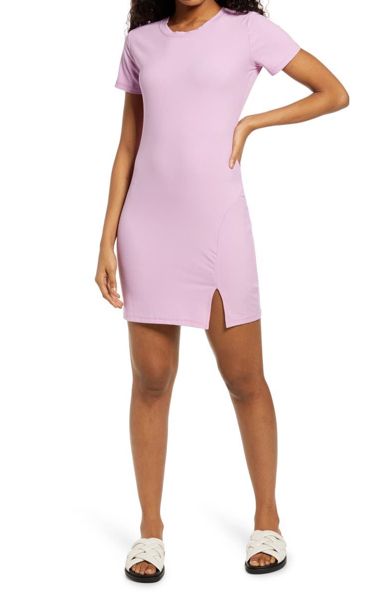 BP. Front Slit Rib T-Shirt Dress, Main, color,