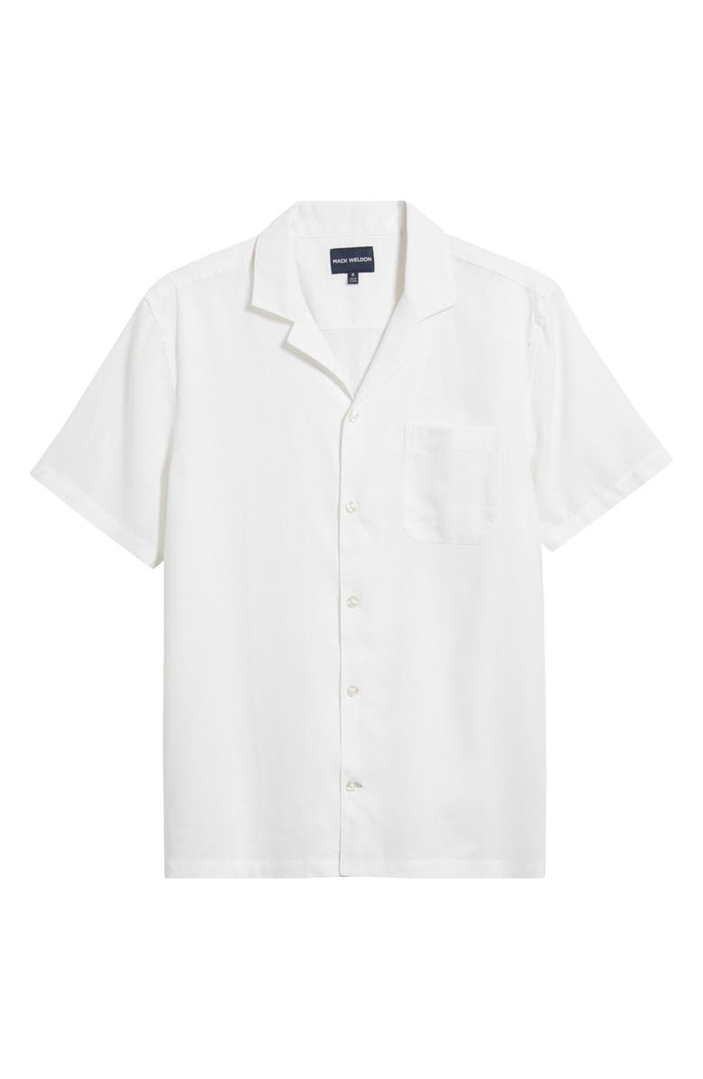 Mack Weldon Relaxed Fit Linen Camp Shirt, Main, color, Bright White