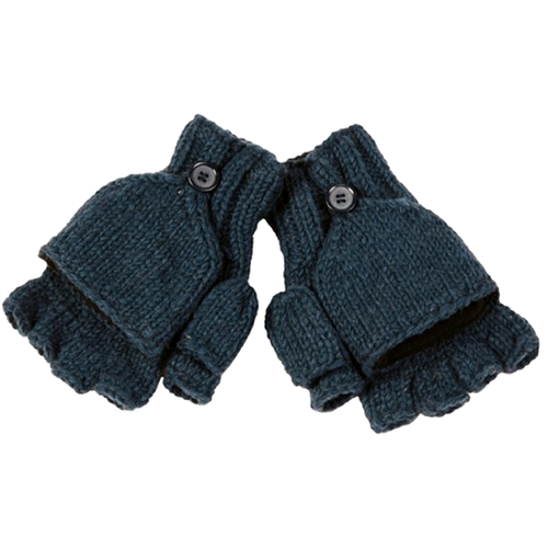 Nirvana Designs Fingerless Gloves With Button Flap And Fleece Lining In Navy