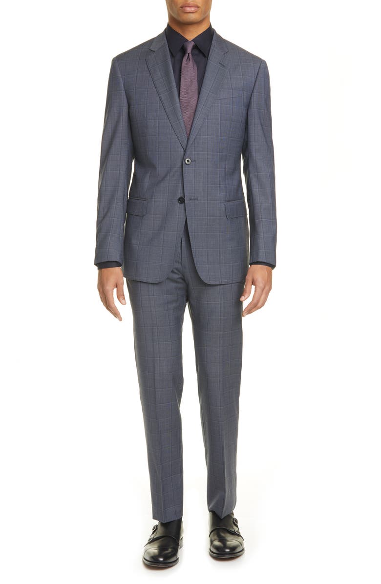 Emporio Armani G Line Trim Fit Windowpane Wool Suit, Main, color,