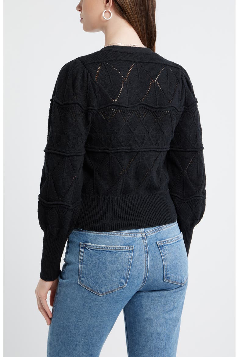 Pointelle Knit Button Front Cotton Cardigan, Alternate, color, BLACK