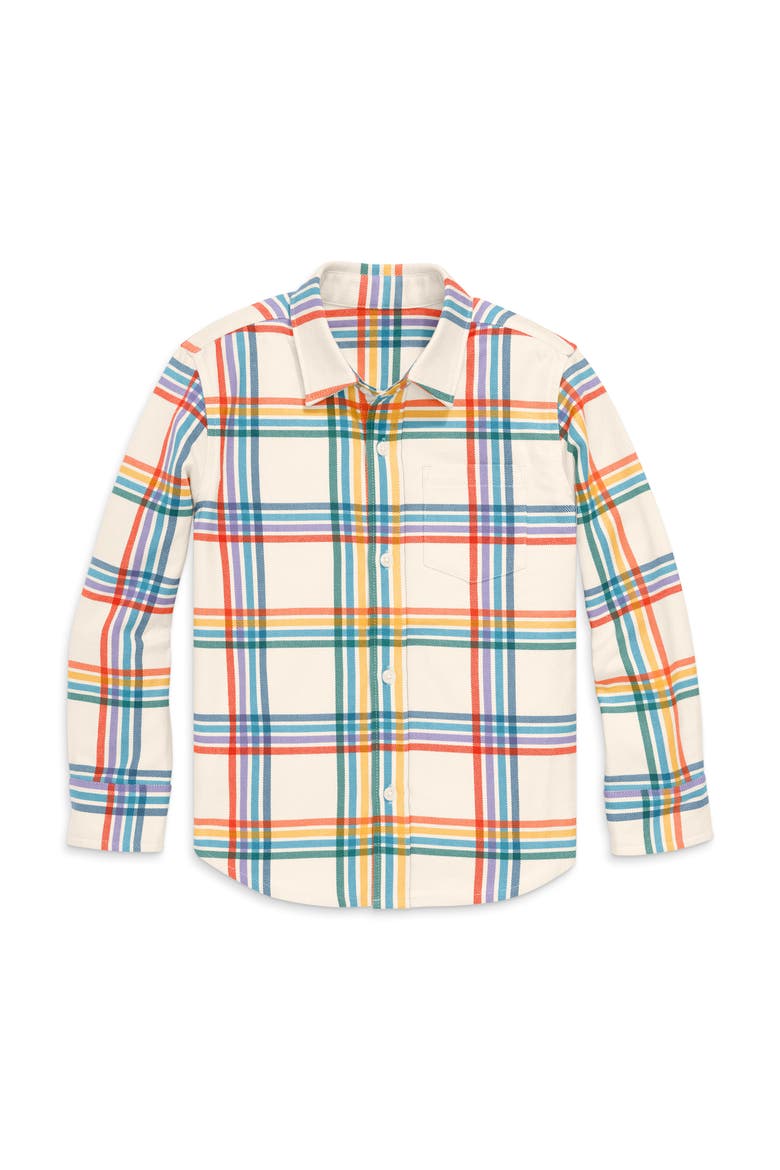 Kids Long Sleeve Rainbow Flannel Button Down, Main, color, Rainbow Plaid