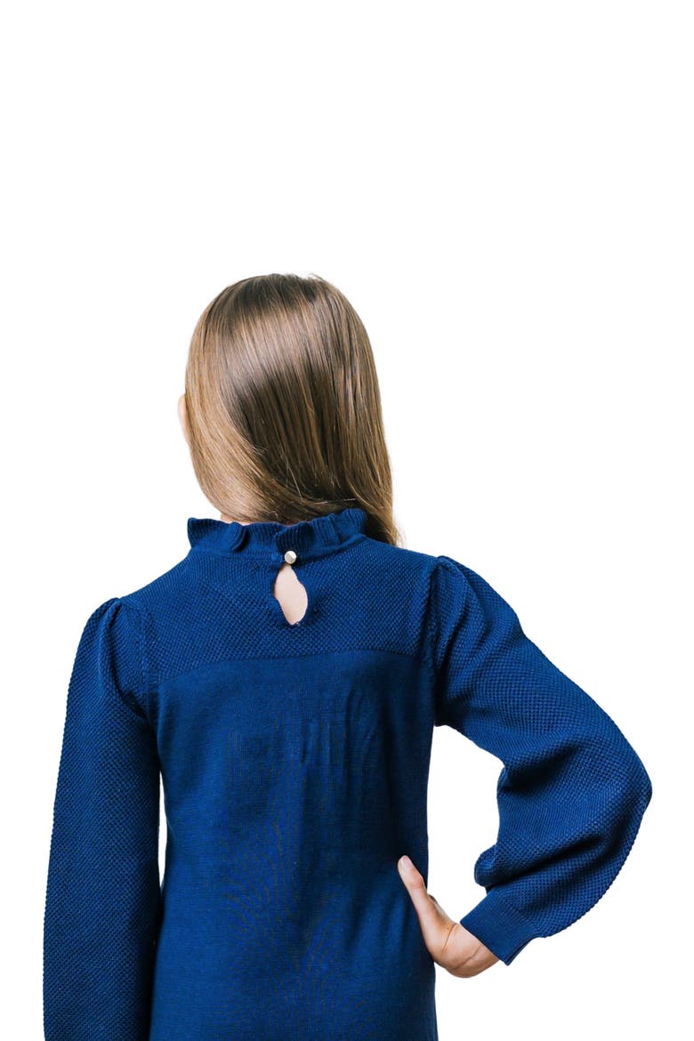 Baby Girls' Organic Ruffle Neck Sweater Dress, Infant, Alternate, color, Navy Ruffle Collar