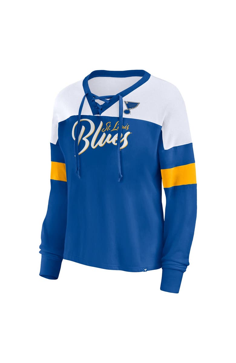 FANATICS Women's Fanatics Branded Blue St. Louis Blues Take the Shot Long Sleeve Lace-Up V-Neck T-Shirt, Alternate, color, 